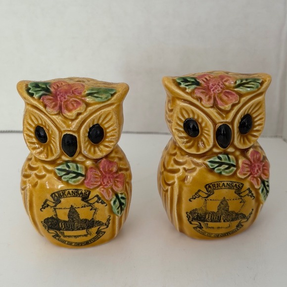 Other - VTG Arkansas Souvenir Owl Salt Pepper Shakers Ceramic Japan 1970s Kitsch 3.5"